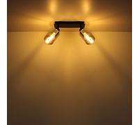 Lampe de plafond spot Lampe de plafond salle à manger verre fumé 2 flammes à orienter, métal, 2x E27 douilles, LxlxH 27x9x21,5 cm