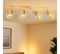 Spot de plafond 4 flammes métal Plafonnier bois E27 Barre de spot 4 flammes blanche, spot orientable, 4x E27, LxlxH 72x32x20 cm