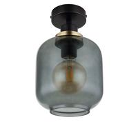 Lampe de plafond verre fumé salle à manger plafonnier noir rétro verre fumé, métal bronze, 1x douille E27, DxH 18x30 cm