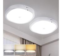 Lampe de Plafonnier avec Batterie 10000mAh, Détecteur de Mouvement, Plafond Rechargeable sans Fil, Télécommande et Minuterie,3 Températures de Couleur,pour Salle de Bain,Garage,Escalier, Couloir - 2P