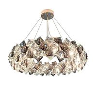 Lampe DE Plage PLAFICALE, Cristal LED POSTmodern Square Crystal Round Chandelier Lighting Lampes suspendues Suspension Lampine pour Le Foyer