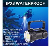 Lampe de poche de plongée à LED,Lampe de poche de photographie à LED,Lampe de poche 80m,Lampe de poche avec support,Lampe de poche à LED sous-marine