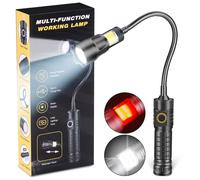 Lampe de poche LED COB rotative 360° Haute luminosité 2 couleurs (rouge et blanc) Lampe de poche fonctionnant sur piles, 3 modes Etanche pour le bricolage, la construction, la menuiserie, les réparati