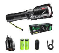 Lampe de poche LED haute performance rechargeable USBC avec 8 modes d'éclairage, base magnétique, puissante, portable, étanche, PowerBank XHP70.2, batterie externe, camping, randonnée, plein air.