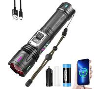 Lampe de poche LED puissante professionnelle, lampe de poche LED rechargeable 100000 lumens, poche 5000 mAh USB Zoomable, IP67 étanche 5 modes avec écran LCD Power Bank pour Camping Trekking Urgence