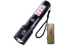 Lampe de poche LED rechargeable 800 lumens, charge, lumière latérale COB, zoomable en aluminium pour camping, randonnée, noir (B)