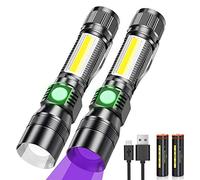 Lampe de poche LED rechargeable par USB lumière noire magnétique 395 nm lampe UV lumière ultraviolette 7 modes lumière rouge avec batterie 18650 pour camping en plein air randonnée 2 pack