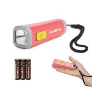 Lampe de Poche LED (Rouge Corail), EverBrite, Mini Lampe Torche avec Poids Leger (46g) et Lumiere Jaune, Ideal pour Lecture, Camping, Promenade, 3 Piles AAA Incluse
