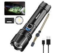 Lampe de Poche LED Ultra Puissante 5000 Lumens Rechargeable USB avec Power Bank, XHP70 5 modes Militaire Lampe Torche Mise au Point Réglable IPX5 Étanche pour Usage Domestique, Activités de Plein Air