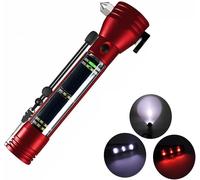 Lampe De Poche Multifonction 10 En 1 Pour Voiture Avec Brise-Vitre Et Coupe-Ceinture De Sécurité, Lampe De Poche Solaire Multifonction Avec 7 Modes, Lampe De Poche Led Rouge