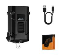 Lampe de poche porte-clés à double lumière - 300 lumens - Portable - Avec chargement USB C - Pour le camping et la randonnée - Corps en alliage d'aluminium noir - Étanche - Indice IPX4 - Design
