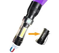 Lampe de poche rechargeable 3 en 1 LED UV 1200 lm 7 modes d'éclairage zoomable, étanche, format de poche pour détection des taches d'urine d'animaux de compagnie, camping (noir 1 pièce)