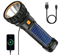 Lampe de poche solaire à LED rechargeable à piles - Lampe de poche étanche avec banque d'alimentation d'urgence de 1200 mAh, poche solaire USB avec 3 modes d'éclairage, Lumière pour camping