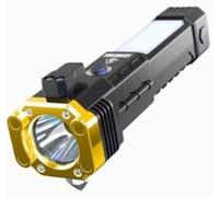 Lampe de poche tactique LED multifonction rechargeable, super lumineuse, lampe de poche d'urgence pour voiture, marteau de sécurité et coupe-ceinture de sécurité pour l'extérieur (doré)