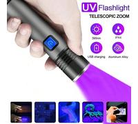 Lampe de poche UV 395nm, rechargeable USB, mise au point réglable, étanche, convient pour le camping en plein air, les urgences, la détection d'urine, torche LED UV Taille Unique,lampe de poche UVAlli