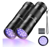 Lampe de poche UV, lampe UV 12 LED, 2 lampes de poche UV pour détecteur d'urine d'animaux domestiques, lampe torche 395 nm pour argent, documents, détecteur d'insectes invisible sur le sol (6 piles