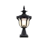 Lampe de Poteau d'extérieur avec Support de Pilier pour Cour 1 lumière 60 W E27 Luminaire de Poteau Vintage Lanterne de Poteau en Finition Pierre foncée avec Verre martelé