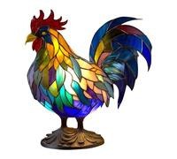 Lampe de poulet en vitrail, lampe en résine de vitrail de coq, lampe de sculpture de poulet, lampe de table en forme de poulet en verre teinté, lampes de table de coq vintage pour la décoration de la