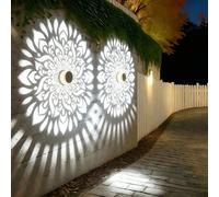 Lampe de projection à motif mandala solaire, lampe de sol en fer forgé maillé, lumière décorative pour chambre extérieure, balcon et patio, lampe murale de décoration pour les fêtes, lumière décorativ