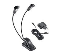 K&M 12245 Lampe de pupitre Double4 LED FlexLight Schwarz - Fixation par clip - 2 cols de cygne flexibles, 2 x 1700 Lux
