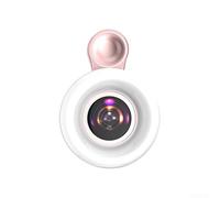 Lampe de remplissage pour téléphone portable avec objectif macro 15X et anneau lumineux LED réglable à trois modes offrant batterie rechargeable USB et clip de fixation sécurisé (rose)