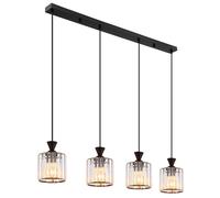 Lampe de salle à manger à 4 flammes Lampe en cristal Lampe à suspendre de salle à manger noire, métal, 4x douille E27, LxlxH 86x13x120 cm