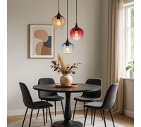 Lampe De Salle À Manger Pendentif LED Rouge Ambre Bleu Verre Noir Rétro