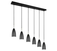 Lampe de salle à manger, suspendue Lampe suspendue, noire Lampe suspendue Réglable en hauteur, métal, 6 douilles E14, LxlxH 90x9x150 cm
