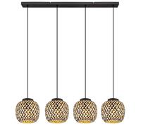 Lampe de salon Lampe à suspension de style Boho Lampe suspendue en bambou Lampe de table à manger, tresse, 4x douilles E27, LxlxH 100x20x120 cm