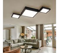 Plafonnier plafonnier de salon moderne plafonnier noir, métal, LED 25W 1072Lm blanc chaud, LxPxH 71x31x4,5 cm