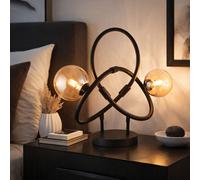 Lampe de table LED Retro Lampe de chevet verre ambre Salon Lampe de table noire, métal, 3,5W 350Lm blanc chaud, LxLxH 46x15x38,5 cm
