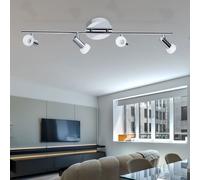 Lampe spot, plafonnier, lampe de salon, salle à manger, spots à 4 flammes, mobile, abat-jour en verre blanc chrome, 4x LED 4,6W 229Lm 3000K, LxP 78x14cm, Eglo 91664