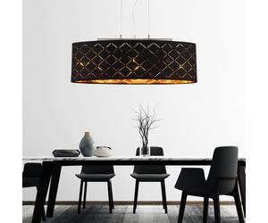 Lampe de salon Plafond suspendu Plafonnier suspendu Lampe à suspendre Table de salle à manger, 3 flammes estampées, métal textile noir or, 3x LED 7W 806Lm 2700K, LxlxH 65x25x140cm