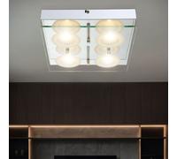 Plafonnier plafonnier salon lampe salle à manger lampe en verre, 4 ampoules plaque de verre chrome, LED 5W 1440Lm blanc chaud, LxPxH 25x25x6.5cm