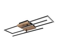 Lampe de salon, plafonnier en métal noir, aspect bois moderne, spots orientables, métal noir MDF marron opale, 1x LED 24W 1800Lm 3000K, HxLxP 11,5x80x20cm
