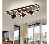 Lampe de Salon Plafonnier Luminaire Sportif Backlight LED Effet Bois Noir 3xGU10