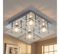 Lampe de Salon Plafonnier Suspension Chambre Chrome Verre 4x LED