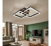Plafonnier plafonnier lampe en bois lampe de salle à manger lumineuse en bois, MDF aspect bois métal opale noire, LED 15W 700Lm blanc chaud, LxPxH 42x31x8cm