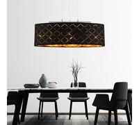 Lampe de salon plafonnier suspension salon plafonnier suspension lampe suspension table à manger, 3 flammes poinçonnage, métal textile noir or, 3x LED 7W 1065Lm 2700K, LxlxH 65x25x140cm