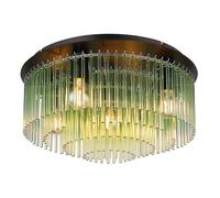 Lampe de salon plafonnier tiges de verre métal chrome vert luminaire à 5 lampes