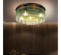 Lampe De Salon Plafonnier Tiges En Verre Métal Chrome Vert 5-Flammes