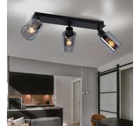 Plafonnier orientable Spot noir Plafonnier salon 3 flammes, métal, verre fumé, 3x E27 douilles, LxH 47x21,5 cm