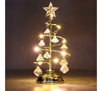 Lampe de Sapin de Noël à LED, Petite Spirale de Cristal Ornement décoratif de veilleuse d'arbre de Fer avec Support en métal, lumière Scintillante d'étoile pour la décoration de Table de Noël(Or)