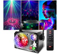 Lampe de Scène 4 en 1, Fwiull Lumière Disco avec Télécommande et Stroboscope, 65 Effets Lumineux RGB UV, USB Lumineux Boule Disco Musique Commande Vocale, Idéal Lumiere pour Soirée, Fête, Karaoké,Noël