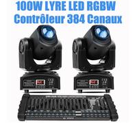 Lampe de Scene - JAJALUYA 100W RGBW LED Noir Lumière de Scène pour DJ Party Disco Lumière -PACK DE 2 Avec Console 384 Canaux