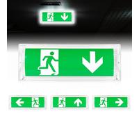 Lampe de secours LED IP65 avec 4 pictogrammes de sortie de secours - Éclairage de secours idéal avec batterie de secours 3 h - Plaque de sortie de secours éclairée pour les lieux publics (35,5 x 13,5