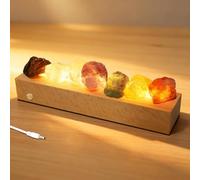 Lampe de sel Himalayano, Boule de Cristal Chakra 7 Couleurs avec Base en Bois LED, Lampe de Nuit Led pour Décoration D'Intérieur et Cadeau, Lampe de Sel à Sept Couleurs, Alimenté par batterie