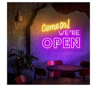 Lampe de signalisation Come In We're Open Néons Adaptés Aux Bars, Boutiques, Magasins, Décoration D'entreprise Avec Luminosité Réglable 30cmx40cm(Ré)