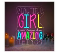 Lampe de signalisation Enseigne Au Néon "Beautiful Girl You Can Do Amazing Things" Décoration Murale 3D À Intensité Variable USB Pour Chambre De Fête 37x26cm