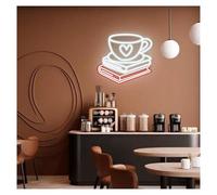 Lampe de signalisation Enseigne Lumineuse Café Et Livres, Idéale Pour Un Coin Lecture Confortable, Décoration Murale Avec Variateur D'intensité, 37cmx40cm(B)